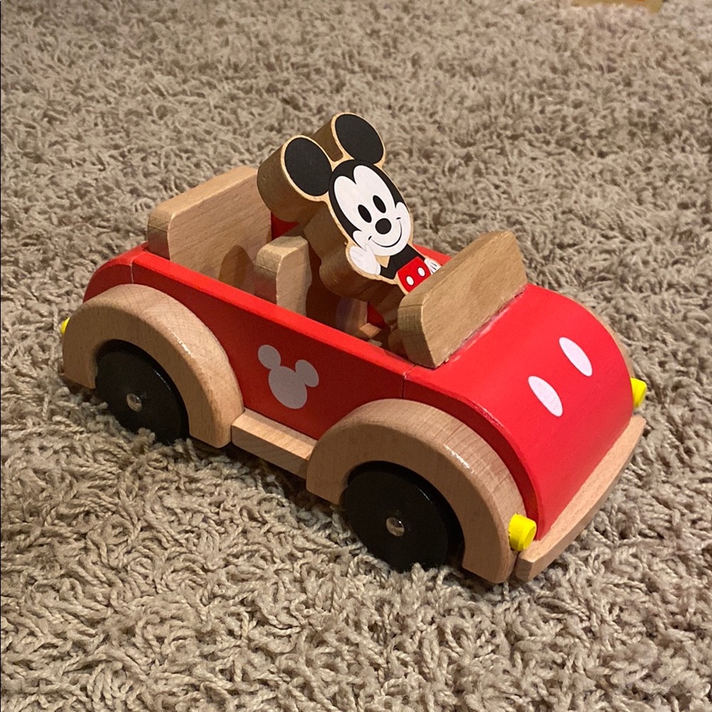 Disney Red and Natural Wooden Toy Car